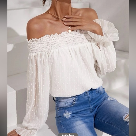 Tops - Boho Swiss Dot Off Shoulder Top Blouse Shirt